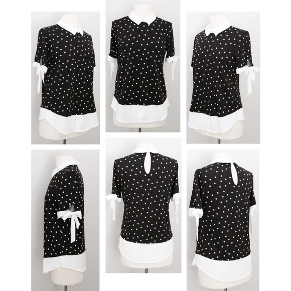 Polka Dots Peterpan Collar Bow Cuffs Layered Top - Picture 7 of 8
